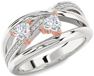 Diamond Platinum & Rose Gold Two Heart Ring