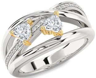 Diamond Platinum & Yellow Gold Two Heart Ring