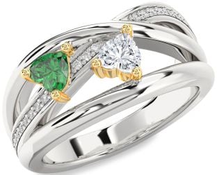 Diamond Gold Silver Two Heart Promise Ring