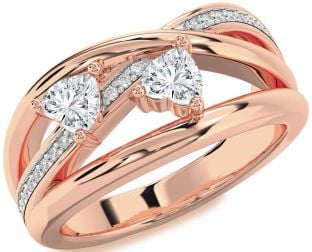 Diamond Rose Gold Two Heart Ring