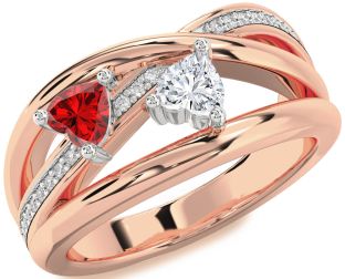 Diamond Emerald Platinum & Rose Gold Two Heart Birthstone Ring