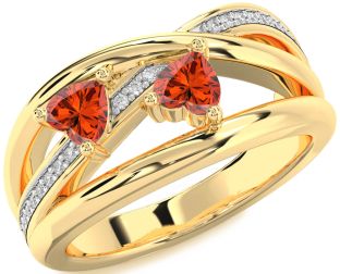 Diamond Fire Opal Gold Two Heart Ring