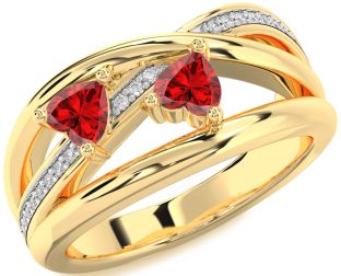 Diamond Emerald Gold Two Heart Birthstone Ring