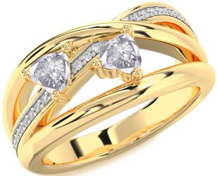 Salt & Pepper Diamond Gold Two Heart Ring