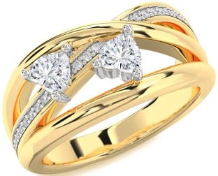 Diamond Platinum & Yellow Gold Two Heart Ring