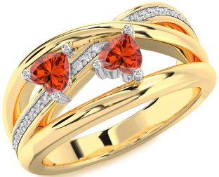 Diamond Fire Opal Gold Silver Two Heart Ring