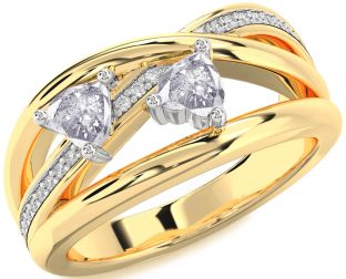 Salt & Pepper Diamond Gold Silver Two Heart Ring