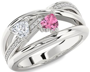 Diamond Silver Two Heart Promise Ring