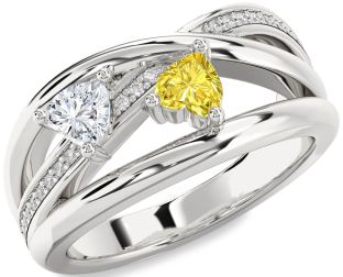 Diamond Silver Two Heart Promise Ring