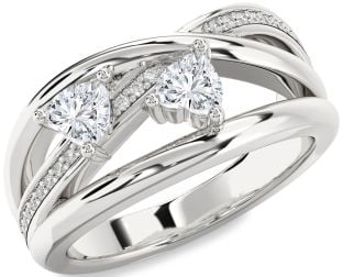 Diamond Platinum Two Heart Ring