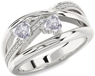 Salt & Pepper Diamond Silver Two Heart Ring