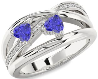 Diamond Tanzanite Silver Two Heart Ring