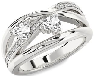 Diamond White Sapphire Silver Two Heart Ring