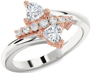 Diamond Platinum & Rose Gold Two Heart Ring