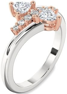 Diamond Silver & 10K Rose Gold Two Heart Ring