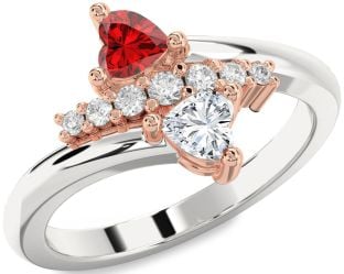 Diamond White Rose Gold Two Heart Promise Ring