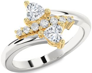 Diamond Platinum & Yellow Gold Two Heart Ring