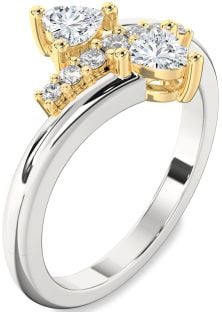 Diamond Silver & 10K gold Two Heart Ring