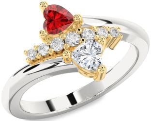 Diamond Gold Silver Two Heart Promise Ring