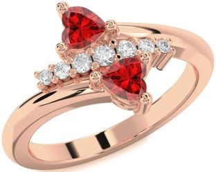 Diamond Emerald Rose Gold Two Heart Birthstone Ring