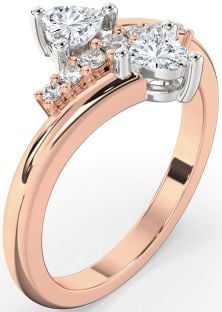 Diamond White Rose Gold Two Heart Ring