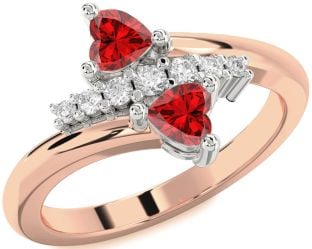 Diamond Emerald White Rose Gold Two Heart Birthstone Ring