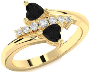 Black Diamond Gold Silver Two Heart Ring