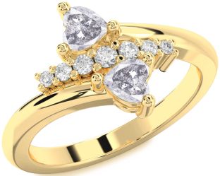 Salt & Pepper Diamond Gold Silver Two Heart Ring