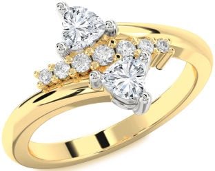 Diamond Platinum & Yellow Gold Two Heart Ring