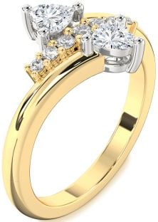 Diamond Platinum & Yellow Gold Two Heart Ring