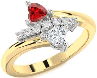 Diamond Gold Silver Two Heart Promise Ring