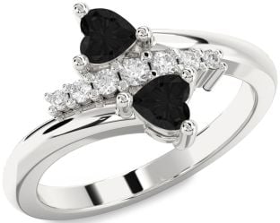 Black Diamond Silver Two Heart Ring