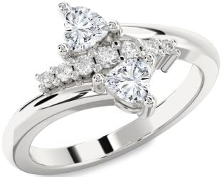 Diamond Platinum Two Heart Ring