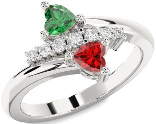 Diamond Silver Two Heart Promise Ring