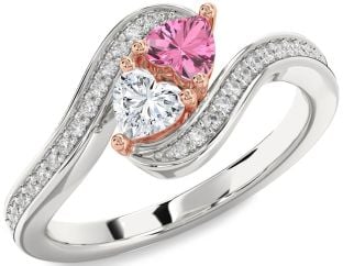 Diamond White Rose Gold Two Heart Promise Ring