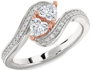 Diamond Platinum & Rose Gold Two Heart Ring