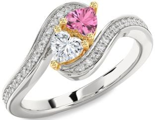 Diamond Gold Silver Two Heart Promise Ring