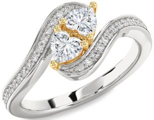 Diamond Platinum & Yellow Gold Two Heart Ring