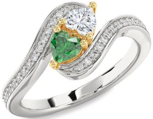 Diamond Gold Silver Two Heart Promise Ring