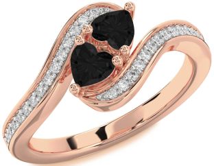 Black Diamond Rose Gold Two Heart Ring