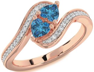 Blue Diamond Rose Gold Two Heart Ring