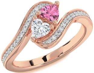 Diamond Rose Gold Two Heart Promise Ring
