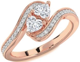 Diamond Rose Gold Two Heart Ring