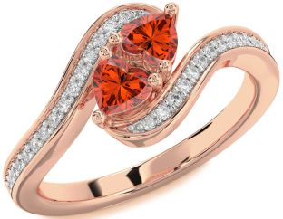 Diamond Fire Opal Rose Gold Two Heart Ring