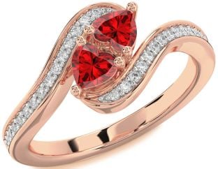 Diamond Emerald Rose Gold Two Heart Birthstone Ring