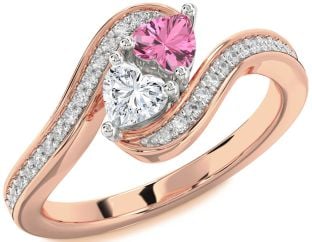 Diamond White Rose Gold Two Heart Promise Ring