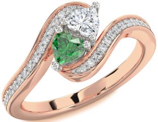 Diamond Rose Gold Silver Two Heart Promise Ring