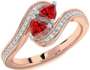 Diamond Emerald Platinum & Rose Gold Two Heart Birthstone Ring