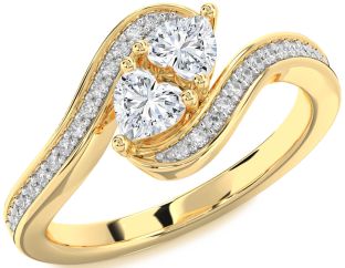 Diamond Gold Two Heart Ring