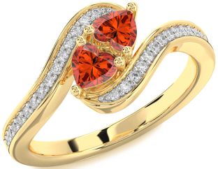 Diamond Fire Opal Gold Two Heart Ring